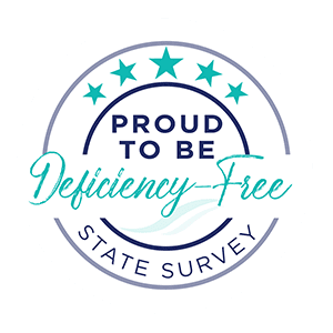 Proud to be Deficiency-Free State Survey badge – Charter Senior Living of Hazel Crest, Illinois